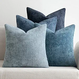 4 Couch Throw Pillow Covers 18x18 Inch Neutral Blue Soft